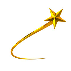 Golden Shooting Star 3d Illustration isolated on white background
