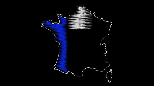 Paris france coloring the map and flag. Motion design.