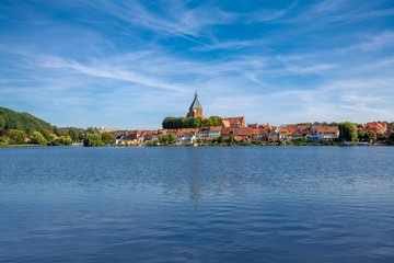 Moelln (German: Mölln), Germany. The old town, view across the City Lake.