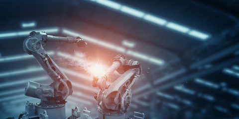 Automatic welding robot mechanical arm is working