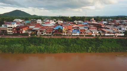 Aerial view sunset at Mekong river