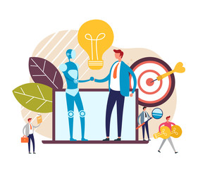 Interactive tech interaction concept. Vector flat cartoon graphic design illustration