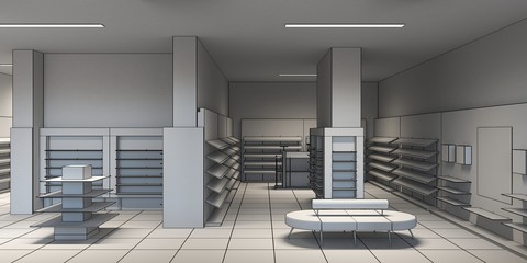 shopping mall, interior visualization, 3D illustration