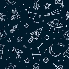 Wall murals Cosmos Space elements hand drawn seamless pattern. Vector illustration.