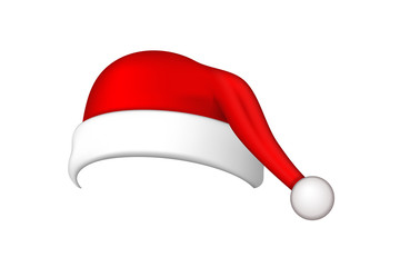 Santa Claus hat 3D. Realistic Santa Claus hat isolated on white background. Red funny cap silhouette. Merry Christmas clothes cute design. New year decoration wear costume. Vector illustration