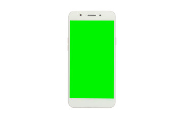 Smartphone green screen isolated white background and clipping path