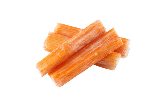 Group crab stick in package isolated on white background with clipping path