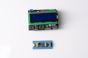 Collection of electronic components isolated in white