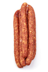 Dried pork sausages, isolated on white background