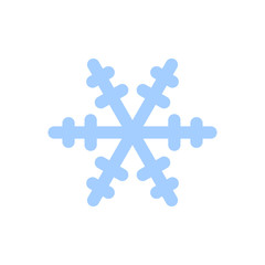 Snowflake icon. Blue silhouette snow flake sign, isolated on white background. Flat design. Symbol of winter, frozen, Christmas, New Year holiday. Graphic element decoration. Vector illustration