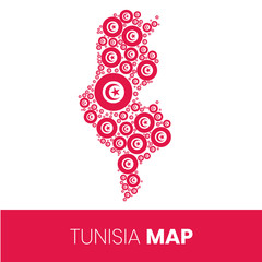 Tunisia map filled with flag-shaped circles, Tunisia map with flag