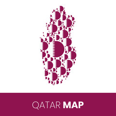 Qatar map filled with flag-shaped circles, Qatar map with flag