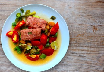 background, view of meat with vegetables