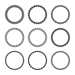 Round Curly Frames. Set of Different Frames on a White Background.