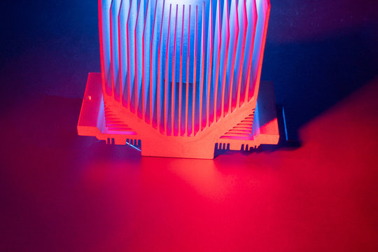 Radiator for the motherboard, backlight in red and blue.