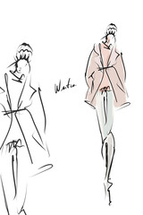 Girl in winter clothes. Fashion illustration, sketch. Vector