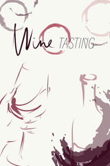 Glass of wine, bottle, wine stains and splash. Hand-drawn and calligraphic design elements. Vector