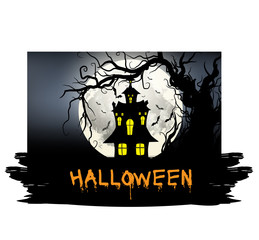 spooky house halloween background Scary spooky or banner template vector poster