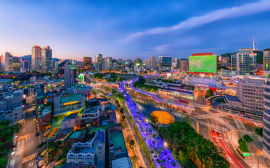 Fototapeta na wymiar Twilight view of seoul ro, seoul city south Korea.