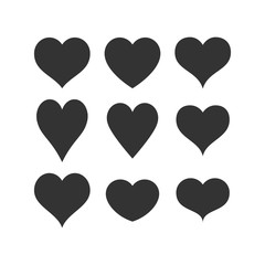 Heart shape black vector icon set. Heart symbol simple shape set for decoration.