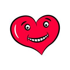 Red cheerful heart. Vector drawing. Isolated drawing on a white background. Isolate.