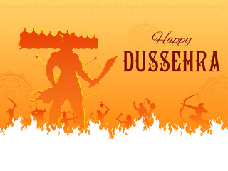 Fototapeta premium illustration of Lord Rama and Ravana in Dussehra Navratri festival of India poster