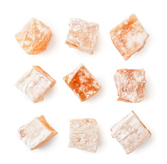 Set of sweets turkish delight on a white. The view of the top.