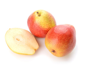 Sweet ripe pears on white background