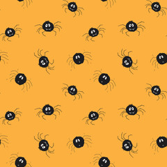 Cute Spider Seamless Pattern, Cartoon Hand Drawn Spider Doodles Vector Background Illustration