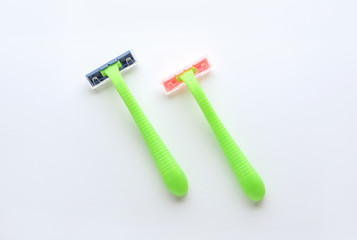 Razors for hair removal on white background