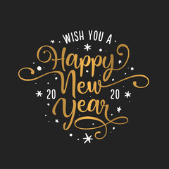 Happy New Year lettering template. Greeting card or invitation. Vector vintage illustration.