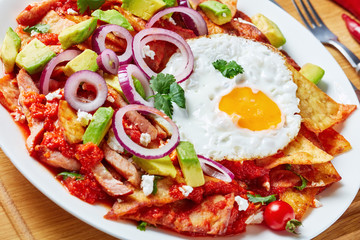 close-up of homemade chilaquiles on a plate