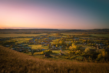 sunset over the village