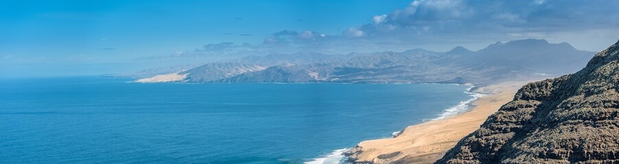 Panoramic view of the Fuerteventura coastline. Taken from the hills of Jandia