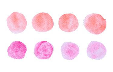 Obraz na płótnie Canvas Set of watercolor pink, red spots isolated on white background with clipping path.