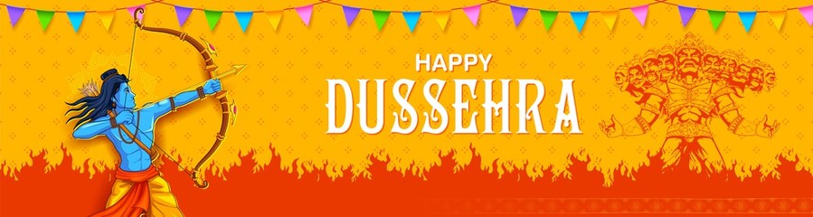 illustration of Lord Rama and Ravana in Dussehra Navratri festival of India poster