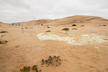Rote Sanddünen in der karten Landschaft der Wüste Namib bei Swakopmund, Namibia