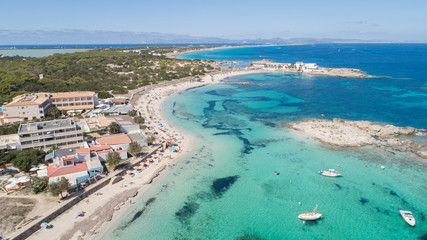 Coast line with turquoise waters in Formentera