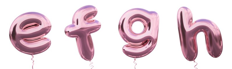 Brilliant balloon alphabet letter e, f, g, h with Pastel purple color or violet color. Realistic metallic air balloon 3d rendering for your trendy and stylish font set in several occasion