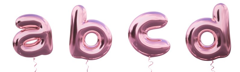 Brilliant balloon alphabet letter a, b, c, d with Pastel purple color or violet color. Realistic metallic air balloon 3d rendering for your trendy and stylish font set in several occasion