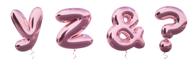 Brilliant balloon alphabet letter y, z, &, ? with Pastel purple color or violet color. Realistic metallic air balloon 3d rendering for your trendy and stylish font set in several occasion