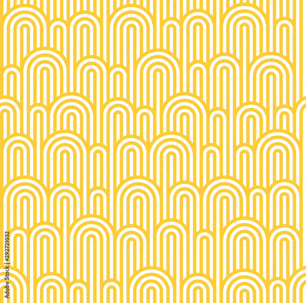 Poster Vector Seamless Pattern with White and Yellow Waves. Stripes with Waves Texture. Noodle and Pasta Abstract Background