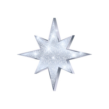 Christmas Silver Star. Luxury And Glamour Glitter Star. Decoration Element For Holiday Card Or Banner. Vector Illustration