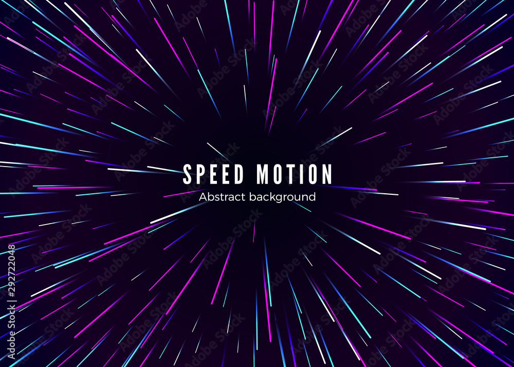 Poster infinity and space speed motion. abstract background travel through time and space. futuristic neon 