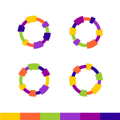 Colorful abstract round frames set. Technical or cartoon outline borders.