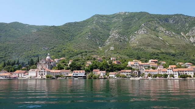 View of Prcanj city and Church of the Virgin Mary, Montenegro