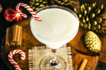 Christmas eggnog and typical winter drink for holiday festivities.
