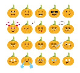 Collection cartoon funny pumpkin head isolated on white backgrou