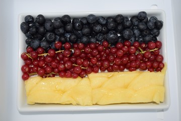 The national flag of Germany made with food.