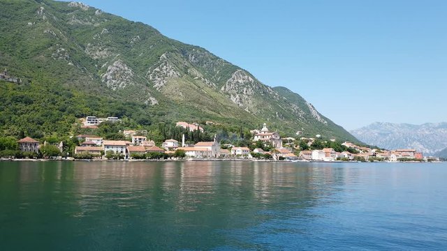 View of Prcanj city and Church of the Virgin Mary, Montenegro
